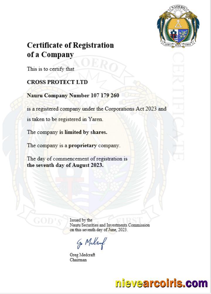 Nauru company registration certificate